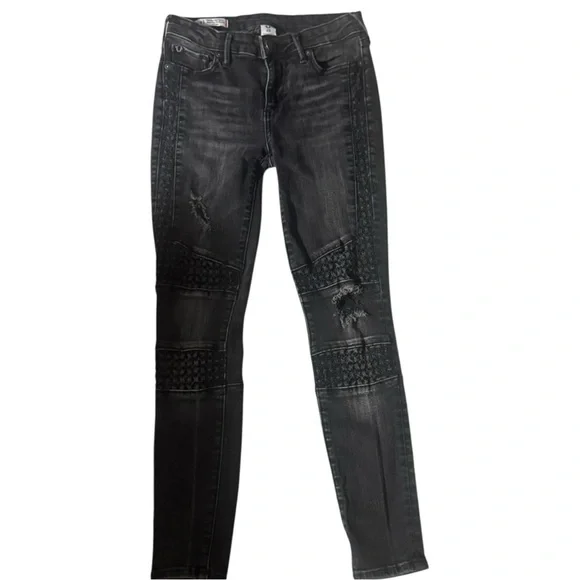 True Religion Halle Mid Rise Super Skinny Moto Women’s Jean Black Distressed 25 - Picture 7 of 15